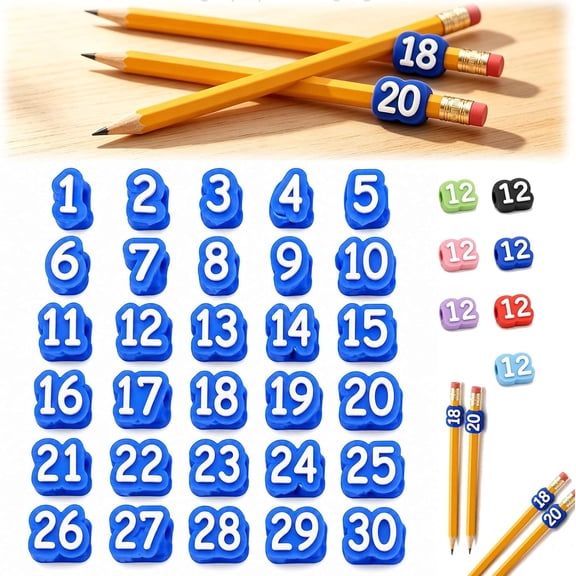 20PCS Numbered Pencil Toppers , Reusable Classroom Pencil Labels for Teachers, Pencil Tracking Markers for School Supply Stations and Organization