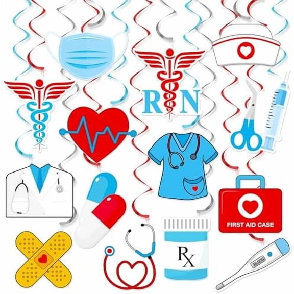 20PCS Nurse Party Hanging Swirls Nurse Graduation Party Decorations Medical RN Nurse Grad Theme Party Hanging Foil Whirls Ceiling Streamers for Nurse Doctor Party Birthday Party Supplies