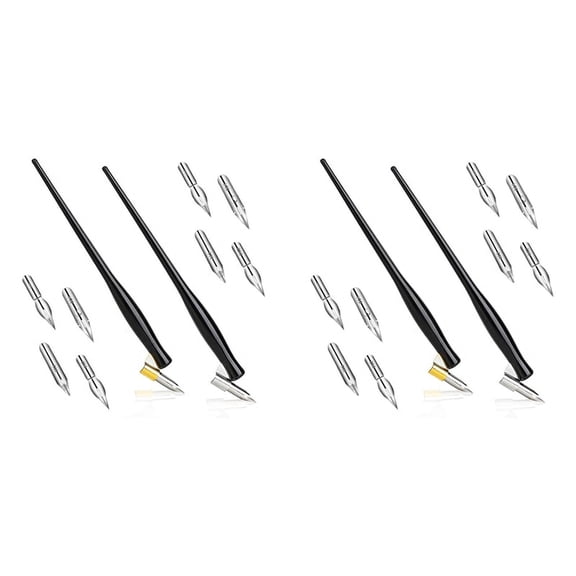 20PCS Oblique Calligraphy Dip Pen Set Comic Pen Nib Set Fluid Writer Pen, 2-in-1 Drawing Pen Holder with 16 Pieces Nibs,4 x oblique calligraphy dipping pens 16 x pen tips,Black