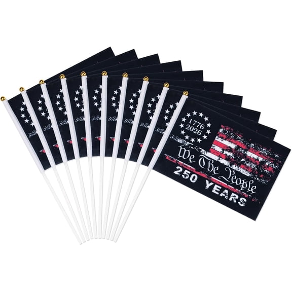20PCS Patriotic USA Handheld Flags, 250th Anniversary We The People 1776-2026 American Stick Flags for Parade and Party Decorations