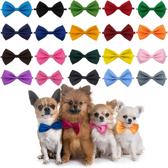 20PCS Pet Dog Bow Ties Collar Adjustable Cat Bow Ties Neck Bows Bulk Pet Bowties Mix 20 Colors Solid Pet Collars Accessories for Small Medium Dog Cat Pets Christmas Birthday Holiday Photography