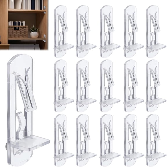 20PCS Plastic Locking Shelf Support Pegs, 5mm Self-Locking Shelf Pins, Plastic Cabinet Shelf Clips, Clear Bracket Clips for Kitchen, 5mm Peg x 3/4" Thick Shelves