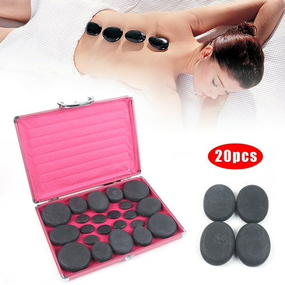 20PCS Portable Massage Stones, Basalt Hot Stones Heater Kit Body Relax Heat Rocks Stone Massage Therapy with Heater Box for Body Massage