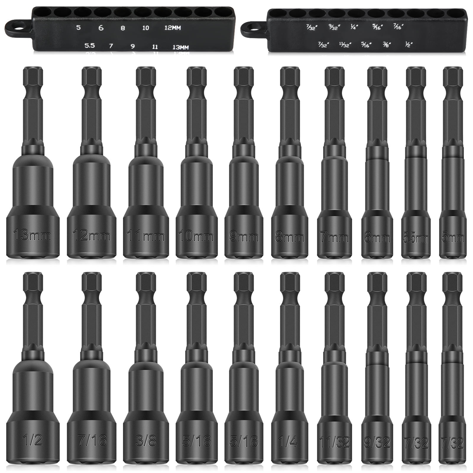 20PCS Nut Driver Set for Impact Drill 65mm 1 4 Hex Head Drill Bit Set SAE Metric Screwdriver Socket Set Black Walmart