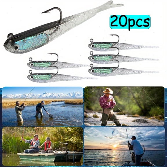 20PCS Premium 7cm Soft Fishing Lure with Lead Block Inside and Sharp Hook, Lifelike Forked Tail Minnow, Soft Bait with Hook for Freshwater and Saltwater