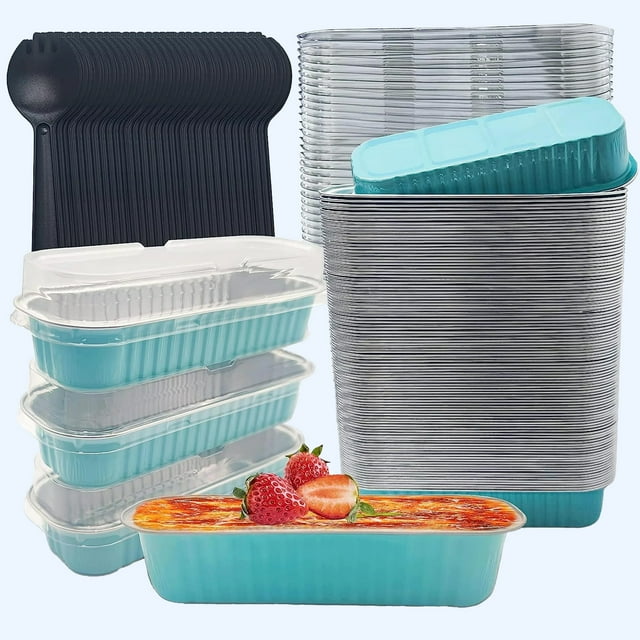 20PCS Rectangle Mini Loaf Pans with Lids,Mini Cake Pans with Lids,Disposable Ramekins Baking Cups Muffin Tins Cupcake Cups for Wedding Birthday Party,6.8oz (Blue)