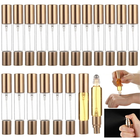 20PCS Refillable Perfume Bottle, 10ml Travel Atomizer with Dual-Head Spray & Roller Design, Portable Glass Bottle with Funnel for Essential Oils, Liquids