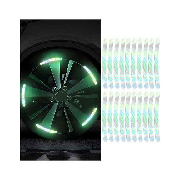20PCS Reflective Car Wheel Decorative Stripe Stickers, Anti Scratch Vehicle Night Safety Warning Tape Decal, Automotive Exterior Tire Rims Sticker Accessories, Universal Fit