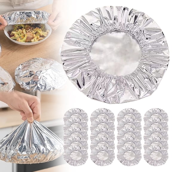 20PCS Reusable Aluminum Foil Food Covers, Eco-Friendly Kitchen Lids, Pop-Up Tin Foil Food Insulation Cover, Thickened Aluminum Foil Insulation Covers for Kitchen