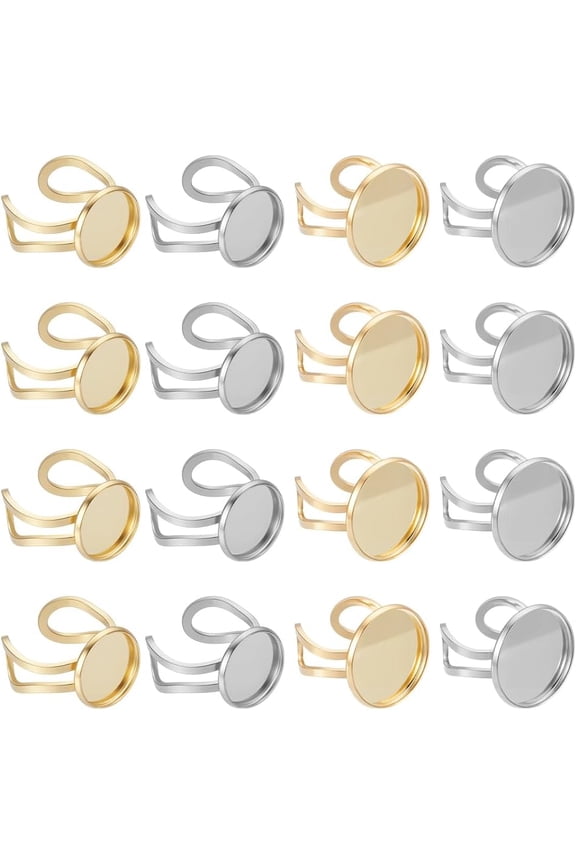 20PCS Round Cabochon Ring 4 Styles Stainless Steel Ring Bezel Blanks Cabochon Bezel Trays Ring for DIY Jewelry Making Supplies