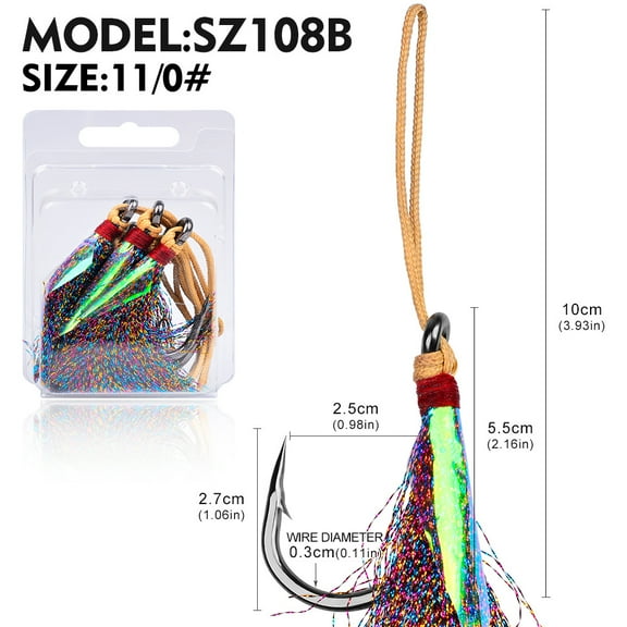 20PCS Saltwater Fishing Hooks With Pink Feather 11/0 JIGGING HOOKS Gold Black Stainless Steel Fishing Hooks