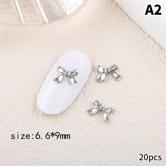 20PCS Silver Alloy Butterfly Nail Art Bow Charms Accessories Parts For Manicure Doecr Retro Nails Decoration Design Supplies