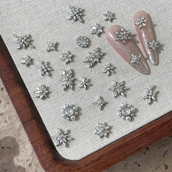 20PCS Silver Snowflake Nail Alloy Charms Rhinestone Snowflake 3D Nail Decorations for Acrylic Gel Nails