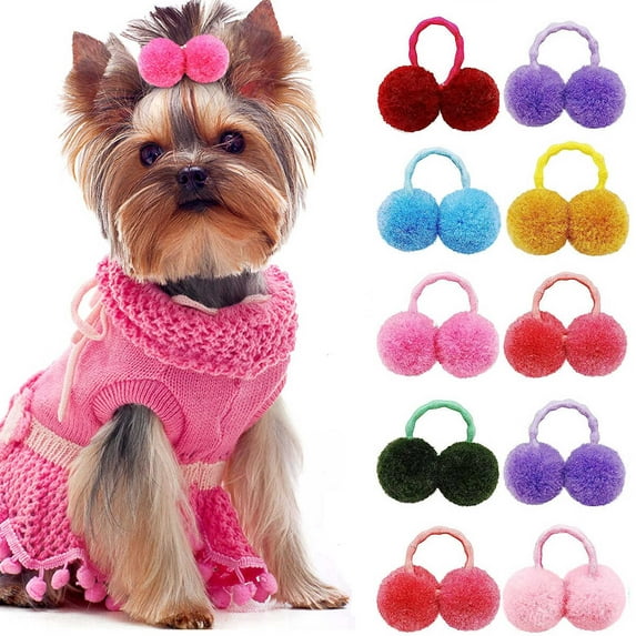 20PCS Small Dog Hair Bows, Bulk Dog Hair Round Puff Ball Bows with Rubber Bands, Mix Pet Puppy Dog Grooming Bows for Yorkie Dog Cat Girl Hair Accessories