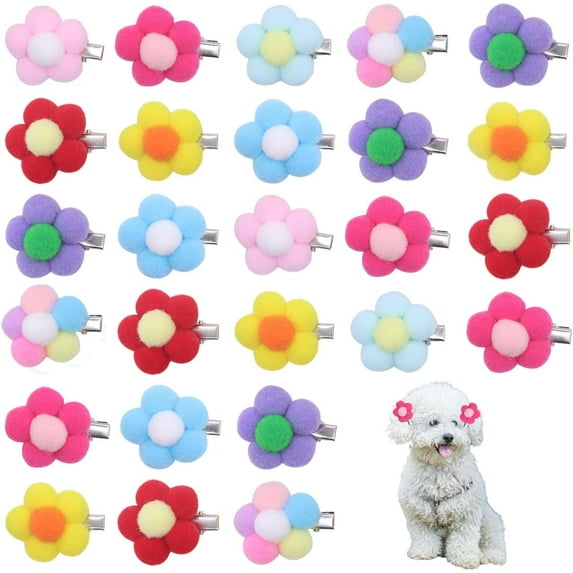 20PCS Small Dog Hair Clips Cute Dog Hair Bows Ball Flower Girls Puppies Hair Barrettes Alligator Hair Clips Cat Puppy Party Birthday Grooming Hair Accessories (Random Color)