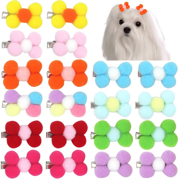 20PCS Small Dog Hair Clips Cute Dog Hair Bows Ball Girls Puppies Hair Barrettes Alligator Hair Clips Cat Puppy Party Birthday Grooming Hair Accessories