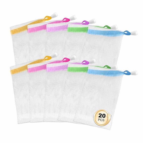 20PCS Soap Bag - Bar Pouch Mesh Net with Drawstring Closure Foaming Body Drying Sock Holder for Shower