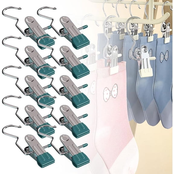 20PCS Space-Saving Clothespin Hat Pants Storage Hanging Travel Hook,Stainless Steel Clothes Hanger Hooks Boot Hanger Clips,360° Rotating Multifunctional Closet Organizer Pins for Pants