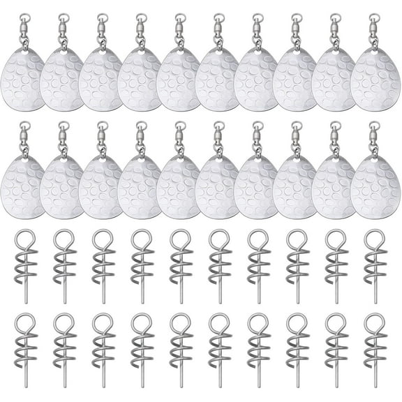 20PCS Spinner Blades with Ball Bearing Swivels and 20PCS Fishing Spring Pins Teardrop Tail Spinner Spinnerbait Fishing Blades Lure Fish Attractor for DIY Fish Lures Accessories
