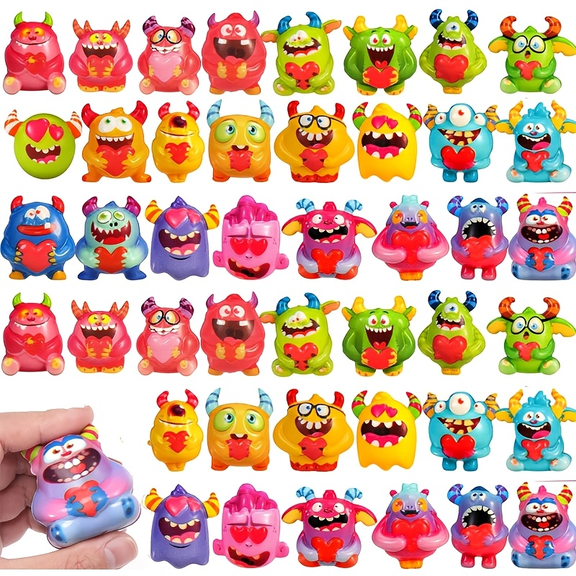 20PCS Squishy Toys,Monster Holding a Heart Design,Valentine's Day Party Favors,Sensory Relaxation Squeeze Toys,Classroom Reward Scheme, Goodies Bag Fillers, Holiday Gifts-Assorted Varieties