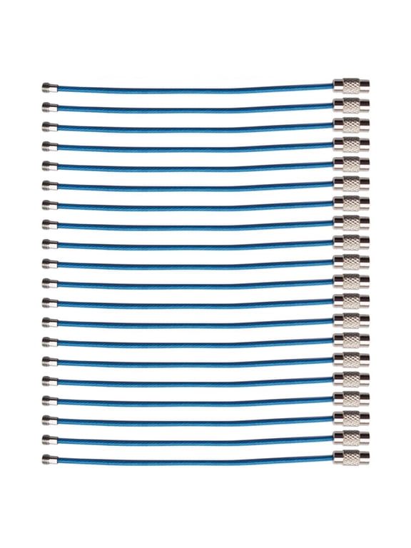 20PCS Steel Wire Blank Luggage Tag Chain, 150mm Cable Loop Key Ring Steel Straps for Hanging Keys Luggage Tags Belt Bags (Blue)