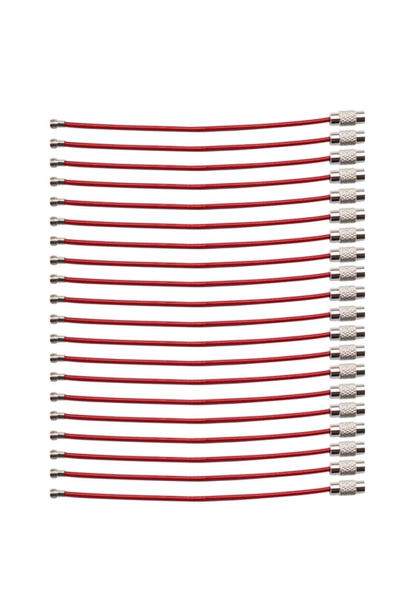 20PCS Steel Wire Blank Luggage Tag Chain, 150mm Cable Loop Key Ring Steel Straps for Hanging Keys Luggage Tags Belt Bags (Red)
