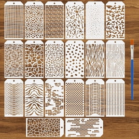 20PCS Stencils for DIY Crafts Mixed Media Art Stencils Label Texture Stencil for DIY Painting Reusable Layering Stencil with Brushes Background Templates for DIY Drawing Card Making DIY Crafts