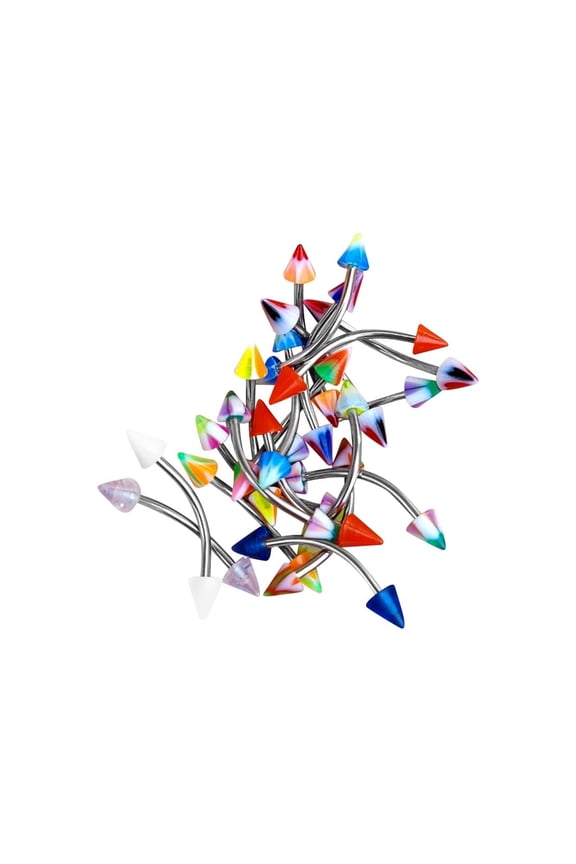 20PCS Surgical Steel 16G Acrylic Cone Beads Spike Ends Curved Barbells Snake Eyes Tongue Rings Eyebrow Earrings Piercing Jewelry 14mm 9/16 Inch