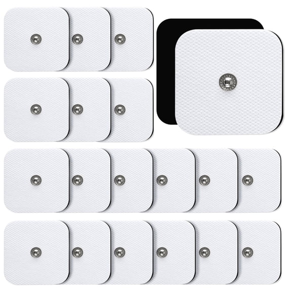 20PCS TENS Unit Electrode Pads, 2"*2" Self-Adhesive Electrode Pads, TENS Unit Replacement Pads, Snap Electrode Pads, Skin-Friendly Electrode Patches for Back Shoulder Muscle Massage, White