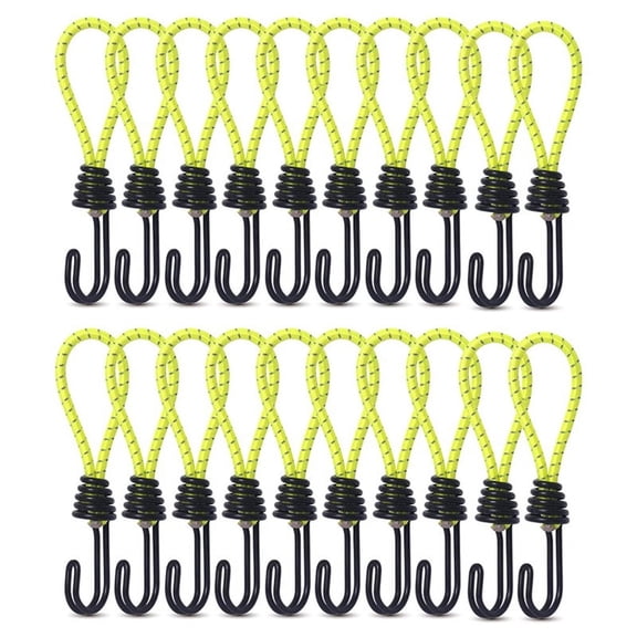 20PCS Tent Elastic Rope Cord Hook Outdoor Camping Canopy Tarp Tent Fixing Cord String Carabiner Hooks Accessories Yellow