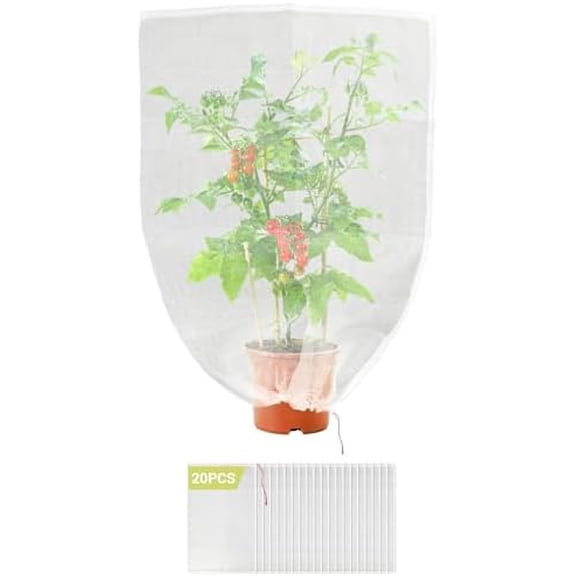 20PCS Tomato Plant Netting Mesh, 3 Ft x 2 Ft Fruit Protection Bags with Drawstring, Garden Reusable Mesh Insect Netting Bags Plant Protective Cover for Vegetables Fruit Trees Melon Bananas