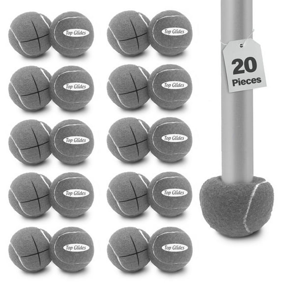 20PCS Top Glides Pre-cut Walker Tennis Ball Glides - 10 Pairs (Gray)