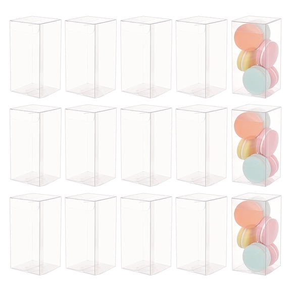 20PCS Transparent PVC Favor Boxes 2.36x2.36x4.76 inch/6x6x12cm Rectangle Clear Plastic Containers for Christmas Wedding Party Birthdays Favors