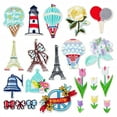 thumbnail image 1 of 20PCS Tulip, Eiffel Tower & Balloon Embroidered Iron-On Patch Set – DIY Appliques for Shoes, Hats, Bags & Crafts, 1 of 3