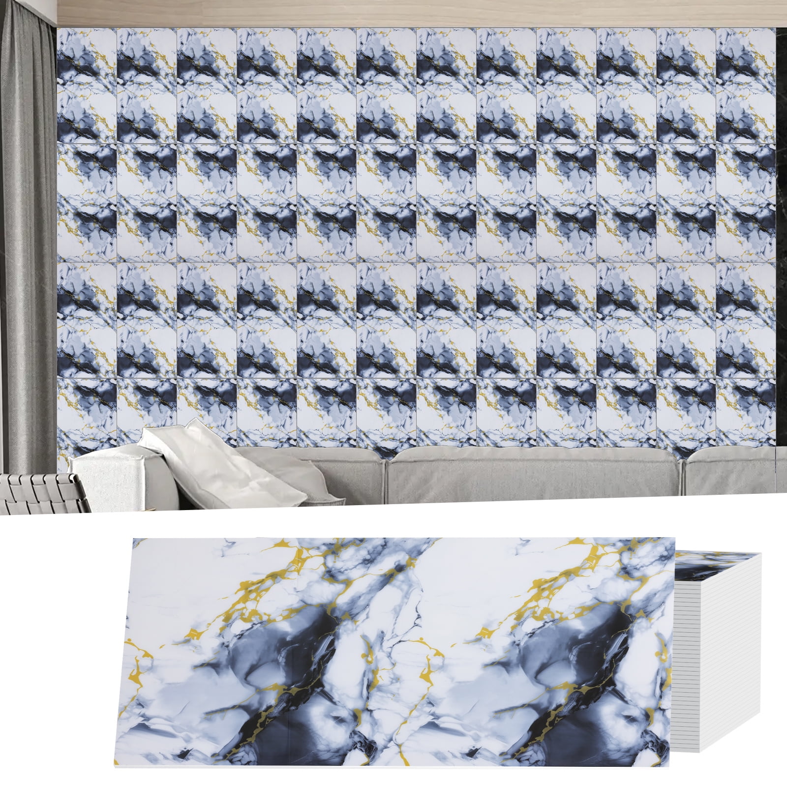 20PCS Waterproof Marble Peel and Stick Backsplash Washroom Wall Panels, Peel and Stick Tile, PVC Wall Panels for Kitchen Bathroom Living Room Bedroom Not Real Tile Gray