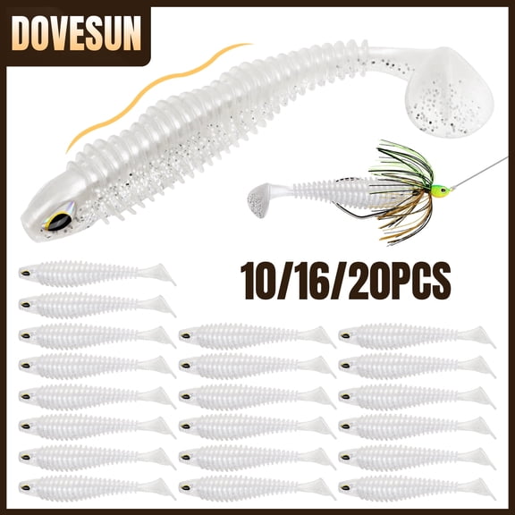 White Paddle Tail Swimbaits 2.5in Soft Plastic Fishing Lures for Bass Trout Crappie Walleye 20PCS