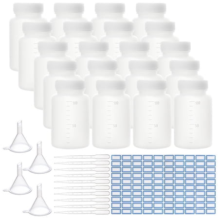 20PCS Wide Mouth Plastic Bottles with Caps Lab Plastic Sample Bottle Graduated 100ml Reagent Bottle for Laboratory School Project