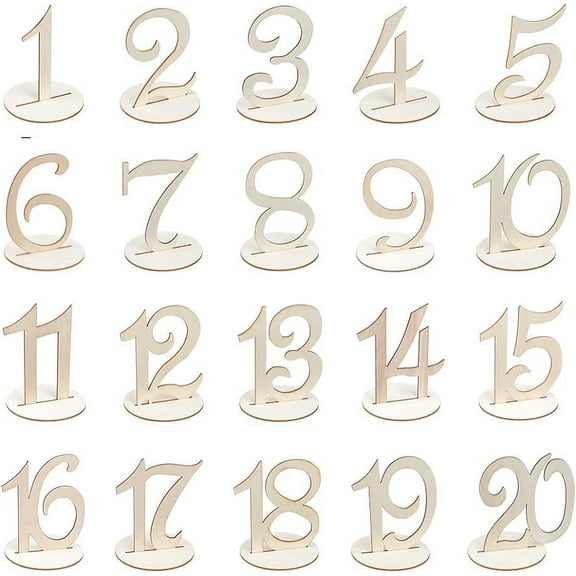 20PCS Wood Table Numbers with Holder Base 3.9 inch Tall Wooden Numbers 1-20 Number Shape Wooden Table Decoration Wedding Party Reception Seat Numbers for Party Catering Event