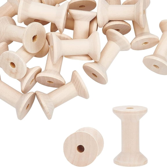 20PCS Wooden Empty Spool Empty Thread Spools 1.2 x 2 Natural Wire Weaving Bobbins Blanched Almond DIY