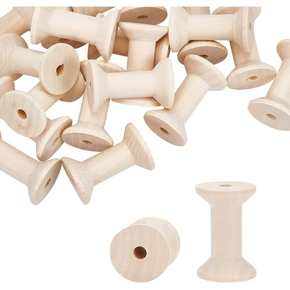 20PCS Wooden Empty Spool Empty Thread Spools 1.2” x 2” Natural Wire Weaving Bobbins Blanched Almond for Embroidery and Sewing Machines