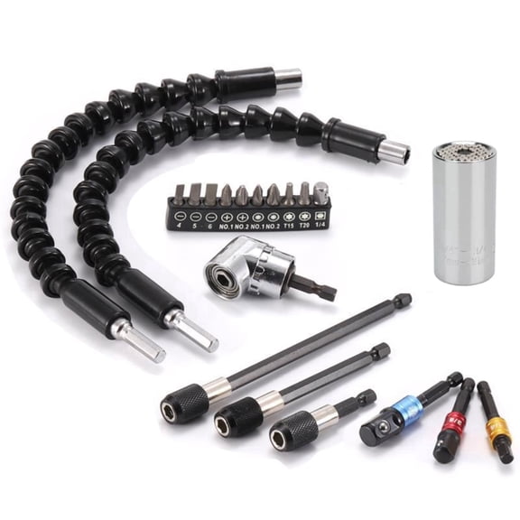 20PCS drill bit accessory kit, 11.8-inch flexible extension, 105 ° adapter, universal sleeve, universal sleeve