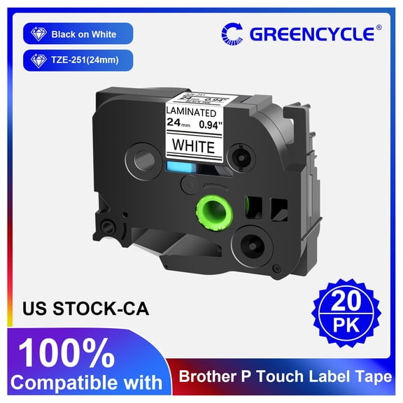 20PK Compatible with Brother TZe-251 TZ251 PTD600 Black on White Label Tape