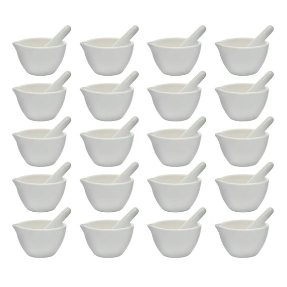 20PK Porcelain Mortar & Pestle Sets, 2oz (60mL) - Unglazed Grinding Surface - Excellent for Kitchen or Laboratory - Grinds Powdered Chemicals, Herbs & Spices - Pill Crusher - White - Eisco Labs