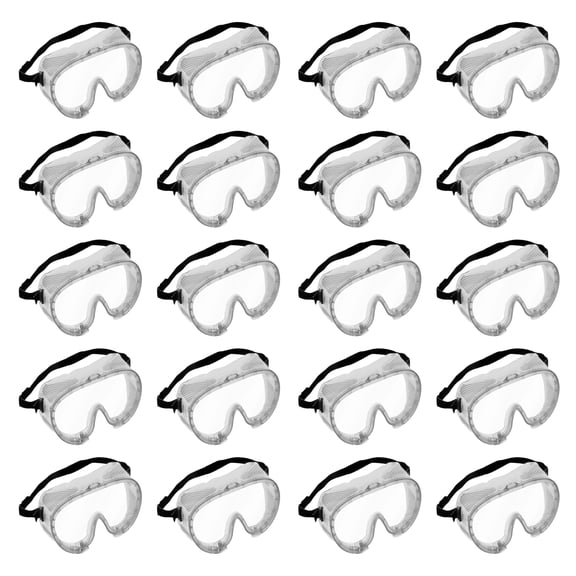 20PK Safety Goggles - Vented, Anti-Fog, UV Protection - Flexible Vinyl Frame, Pliable Nose Bridge - Adjustable Fit - Fits Over Eyeglasses - Chemical Splashes & Dust Protection - Eisco Labs
