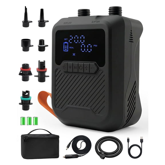 20PSI High Pressure SUP Electric Air Pump - Dual Stage Inflation/Deflation, Fast Inflate, Rechargeable Portable Pump for Stand Up Paddle Board, Kayak, Inflatable Tent, Pool