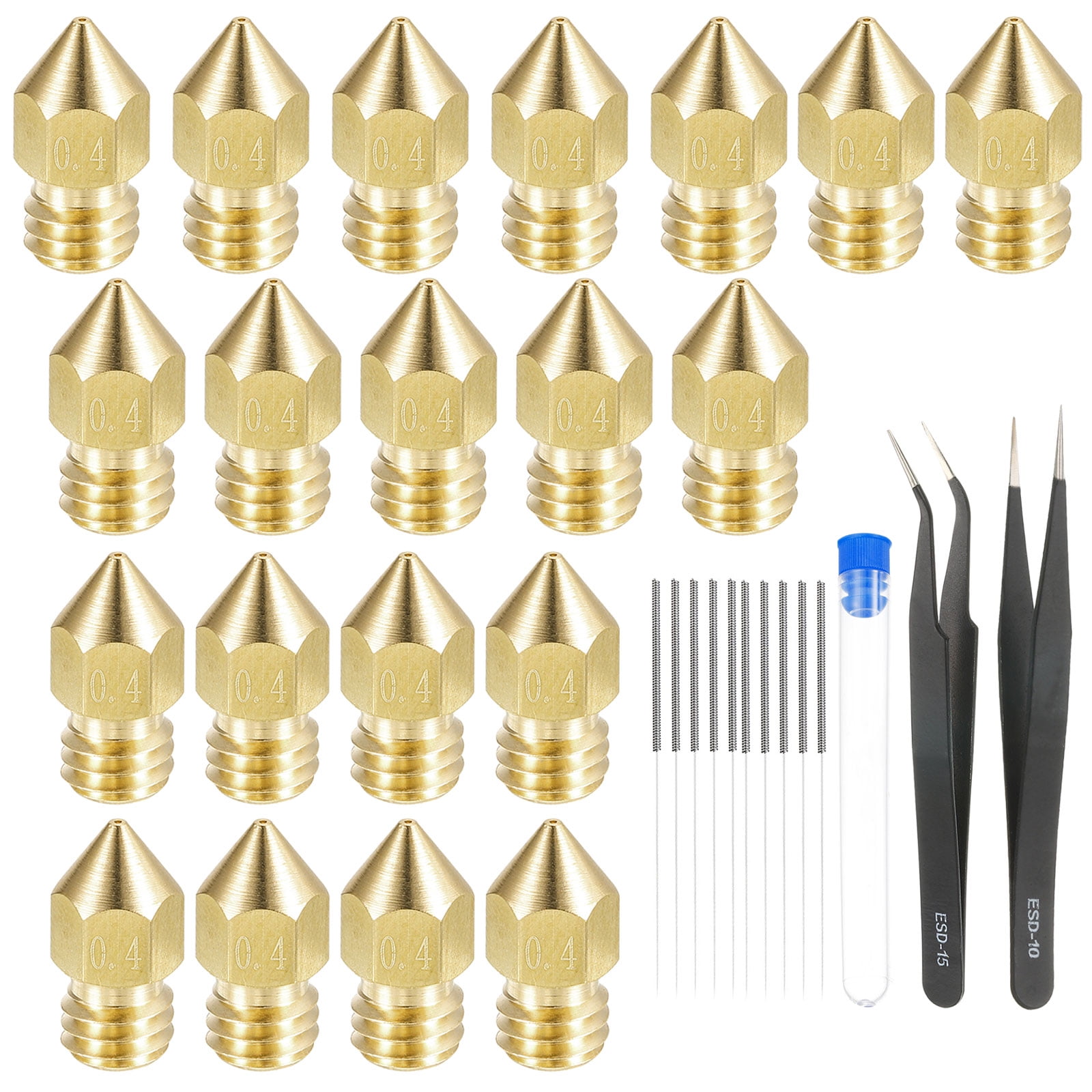20Pack 0.4mm 3D Printer Nozzles, M6 Thread Brass Printer Extruder Nozzles