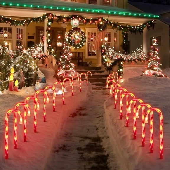 20Pack 12" Christmas Candy Cane Pathway Markers, Xmas Pathway Lights Outdoor with 200 Lights for Walkway Garden Lawn Holiday Decorations