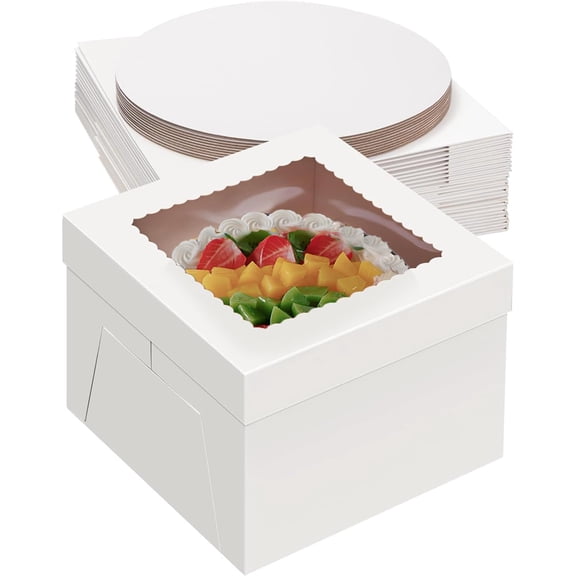 20Pack 12 Inch Cake Boxes With Cake Boards (10 boxes & 10 boards), 12X12X8 Inch White Bakery Boxes With Windown For Cajas Pasteles, Cookie, Pastries,Pie, Wedding, Birthday, Christmas