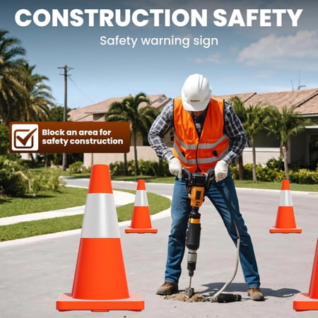 20Pack 18In Traffic Cones, All-Weather Reflective Safety Cones, Quick Layout PVC Warning Cones for Temporary Road Closure Public Guidance