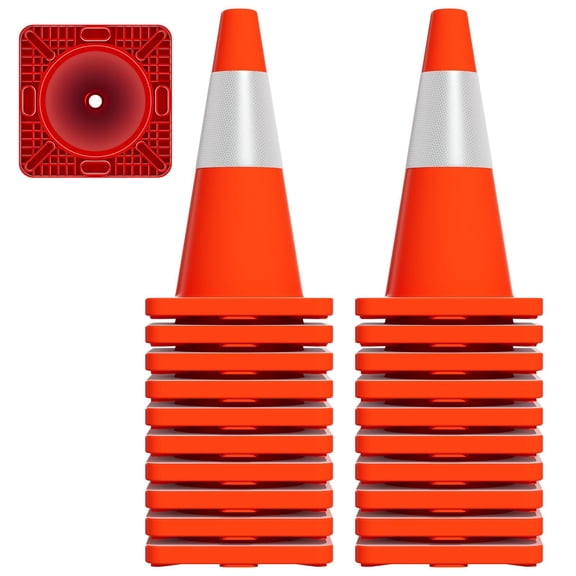 20Pack 18In Traffic Cones, High Reflective PVC Warning Cones, Stackable Stable Base Safety Cones for Road Construction Maintenance Traffic Control